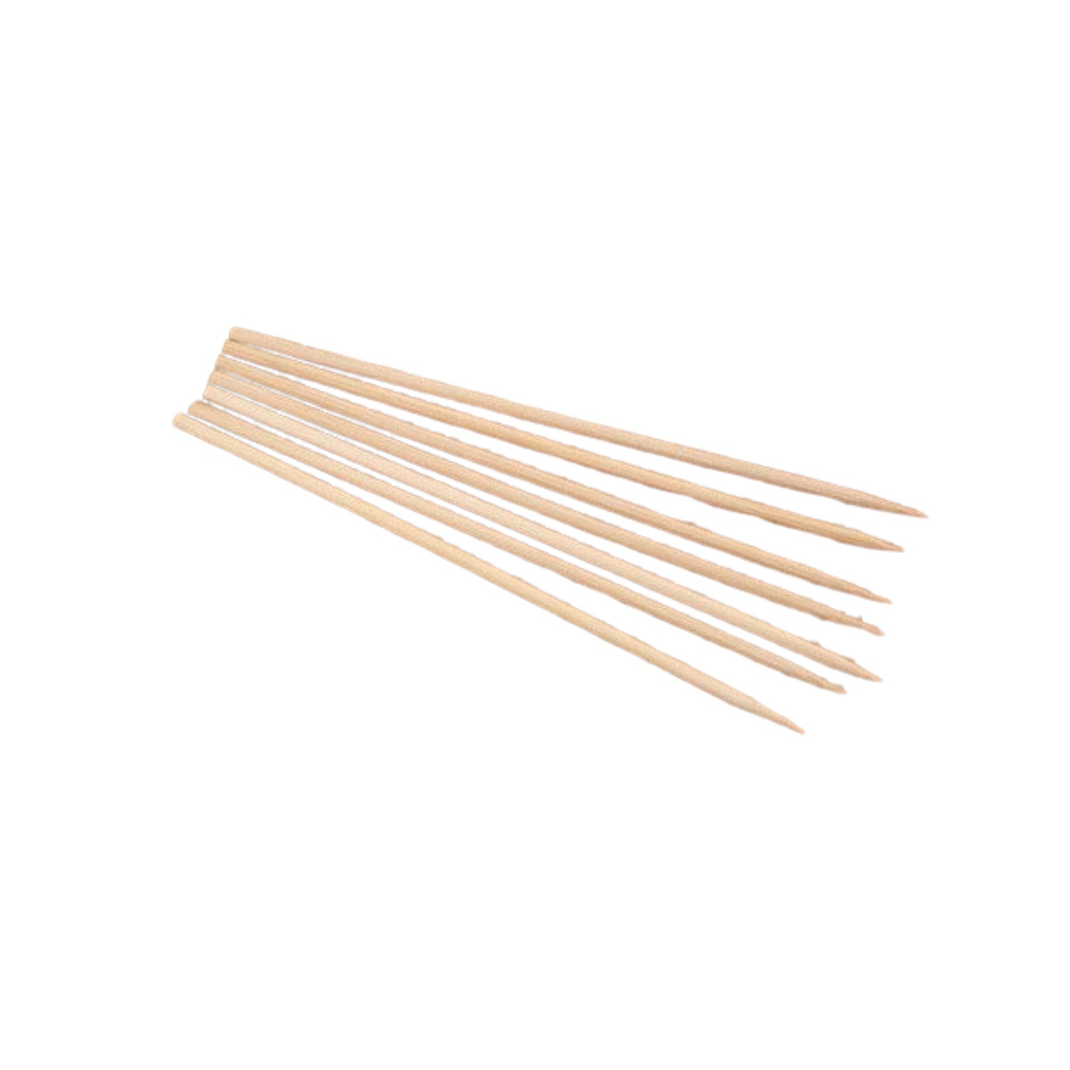 Packaging of multiple 30cm bamboo BBQ skewers for party and camping use.