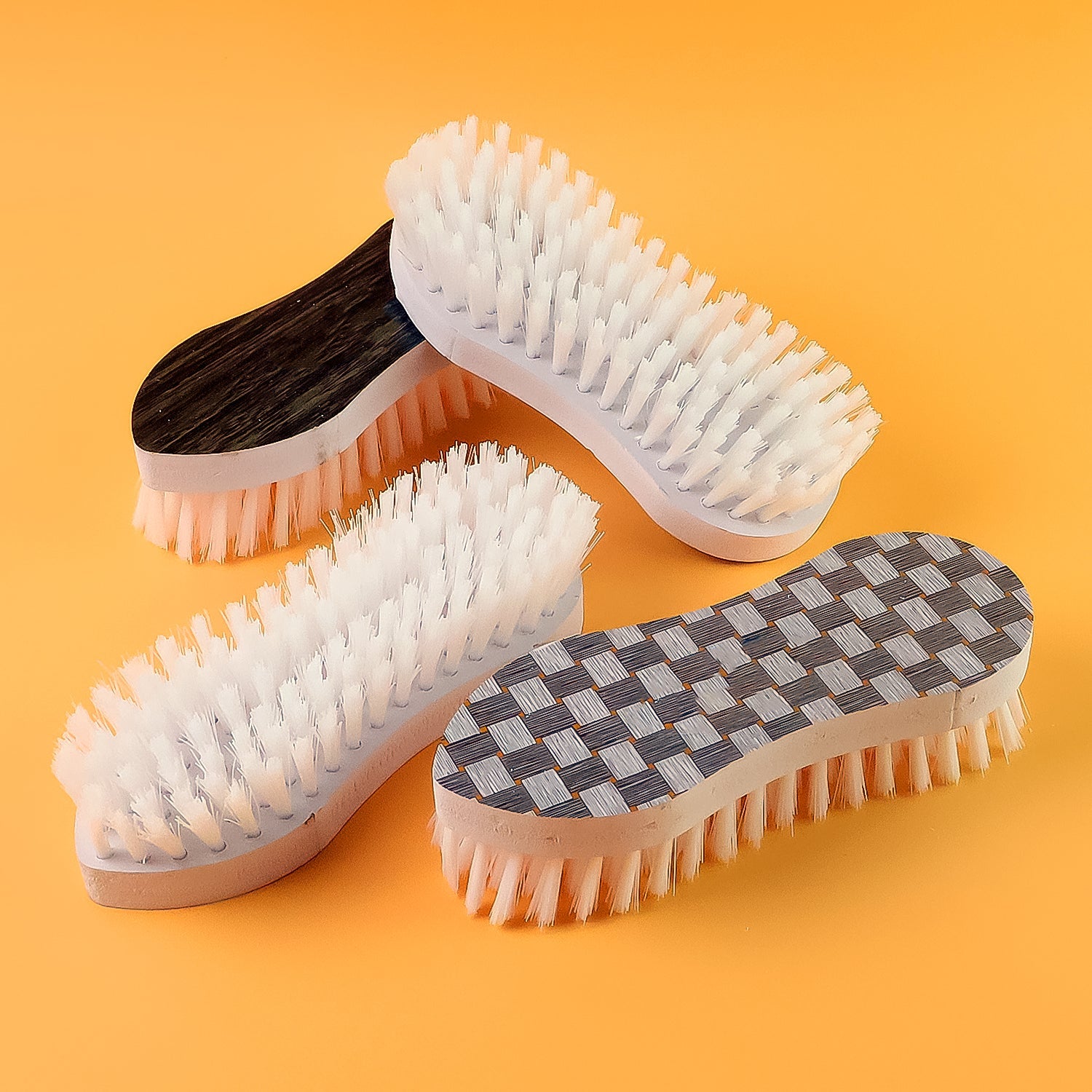 Ergonomic curved laundry brush set with strong nylon bristles for deep cleaning