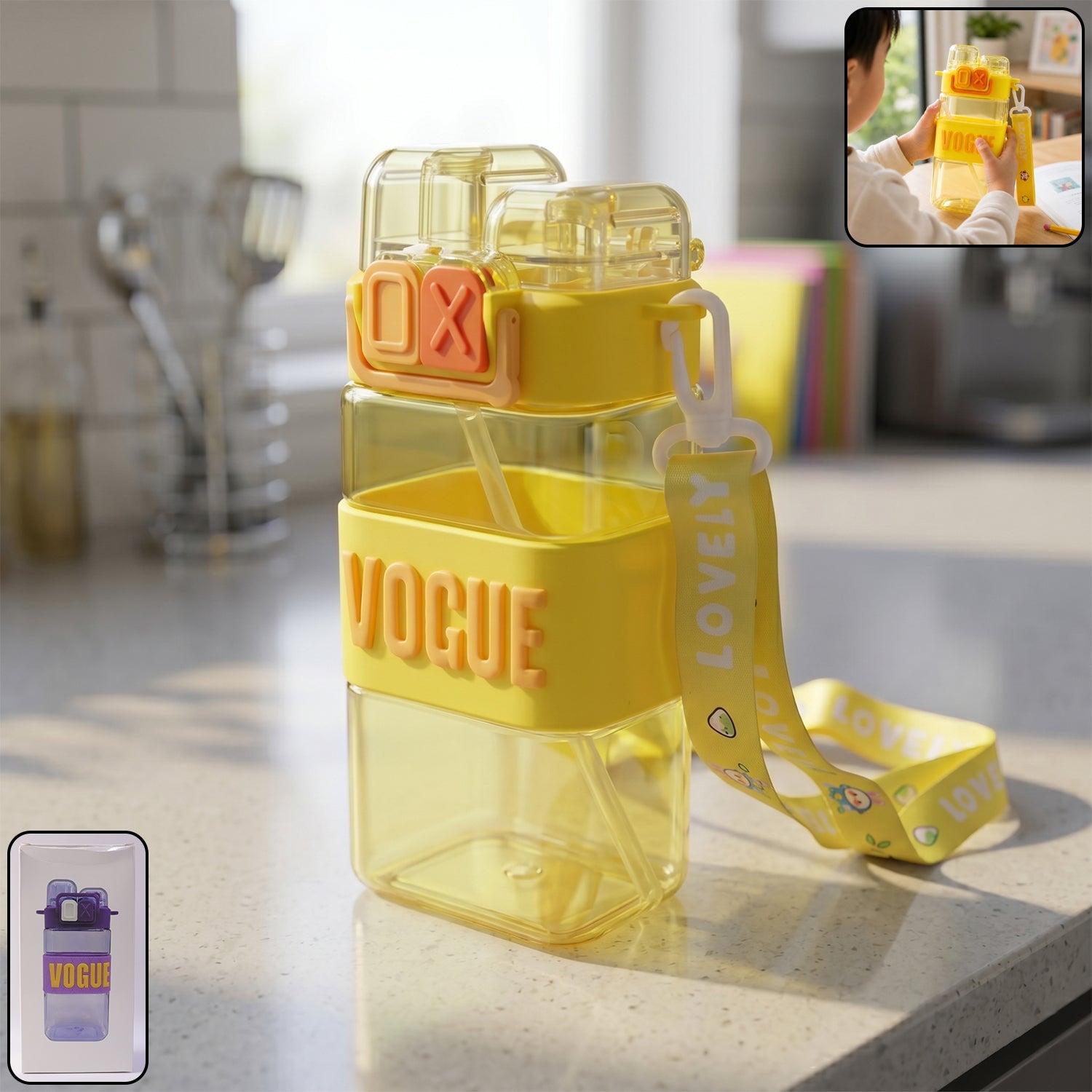 Stylish kids water bottle with straw and leakproof lid for easy drinking