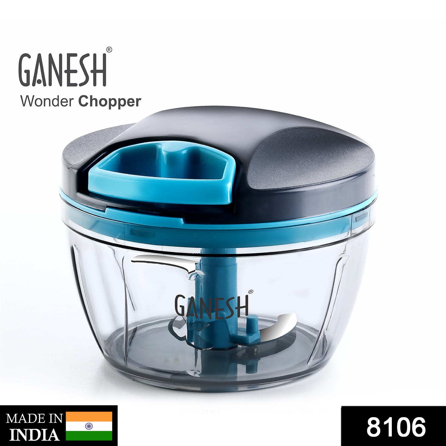 Side view of Ganesh Wonder Hand Chopper, ready for tear-free chopping.