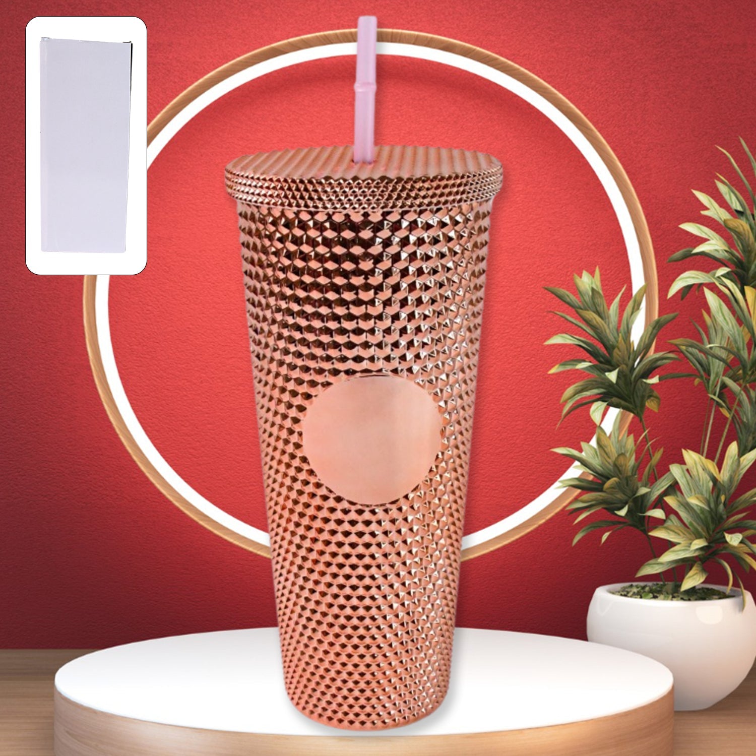 Close-up view of studded anti-slip texture on double walled cold cup tumbler