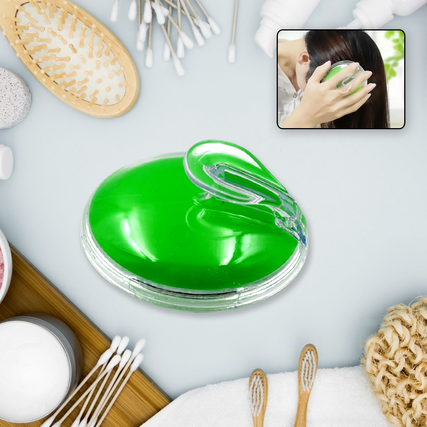 Silicone head massager with ergonomic handle for easy grip.