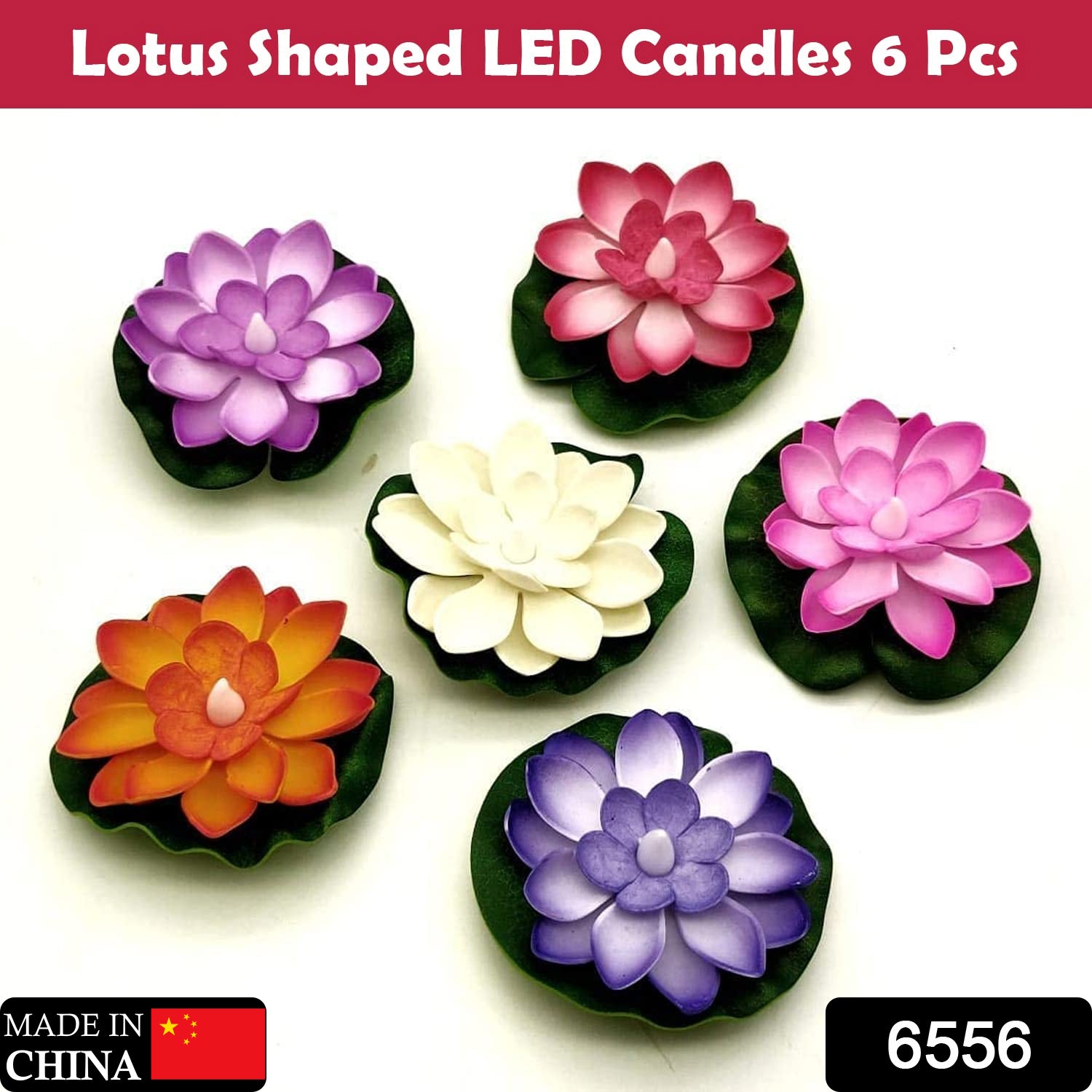Close-up of a single Floating Lotus LED Candle showcasing its realistic design and soft glow.