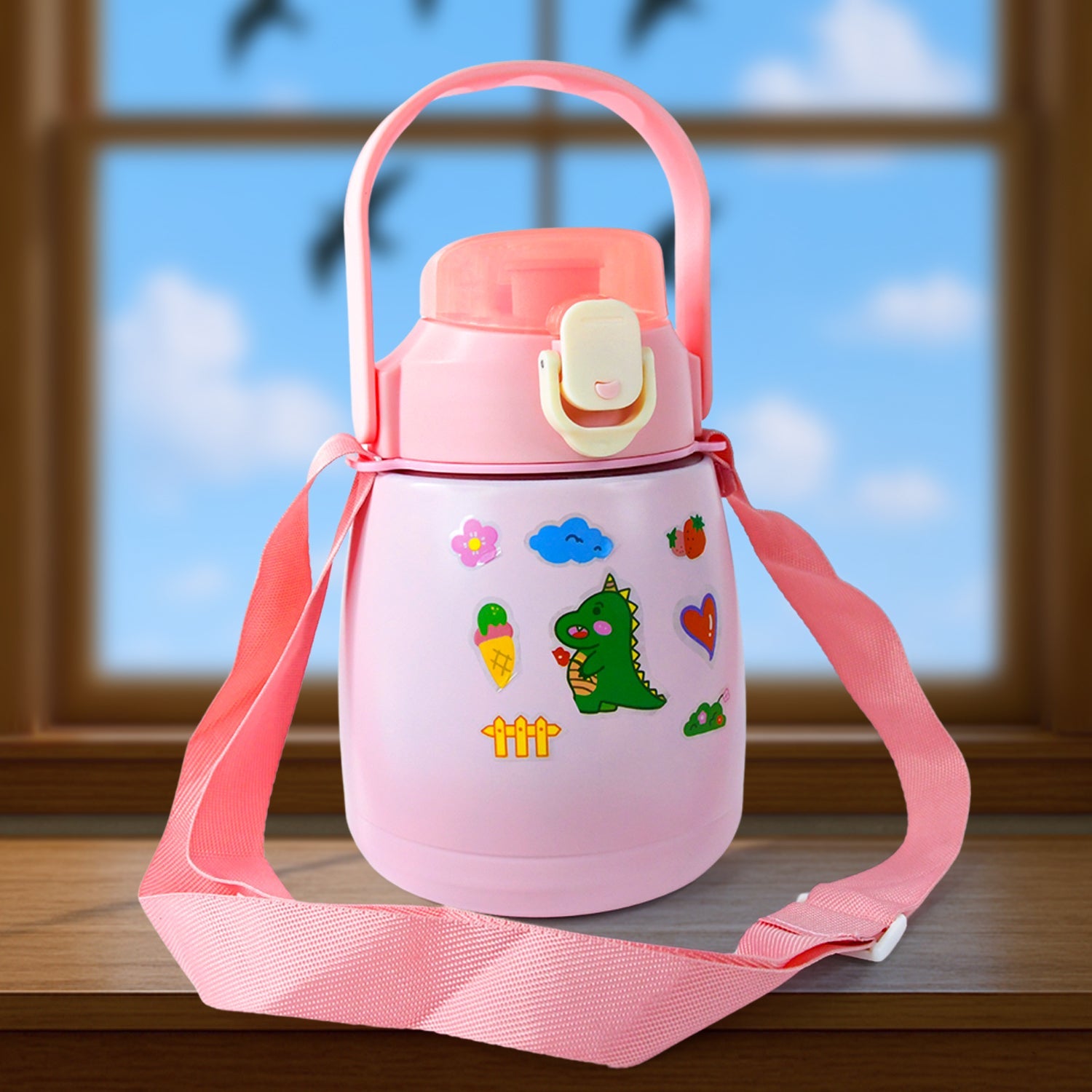 700ML stainless steel insulated water bottle with handle and decorative stickers