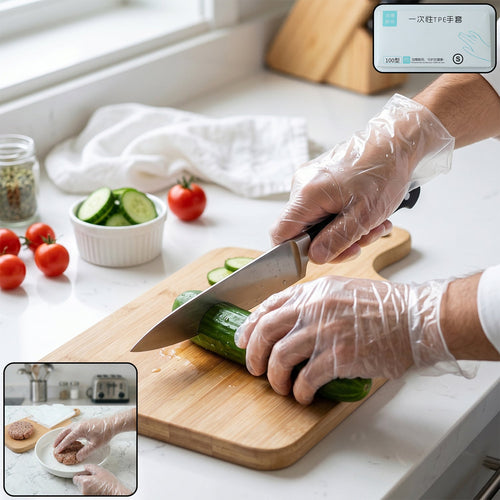 Disposable transparent plastic gloves for kitchen and cleaning use