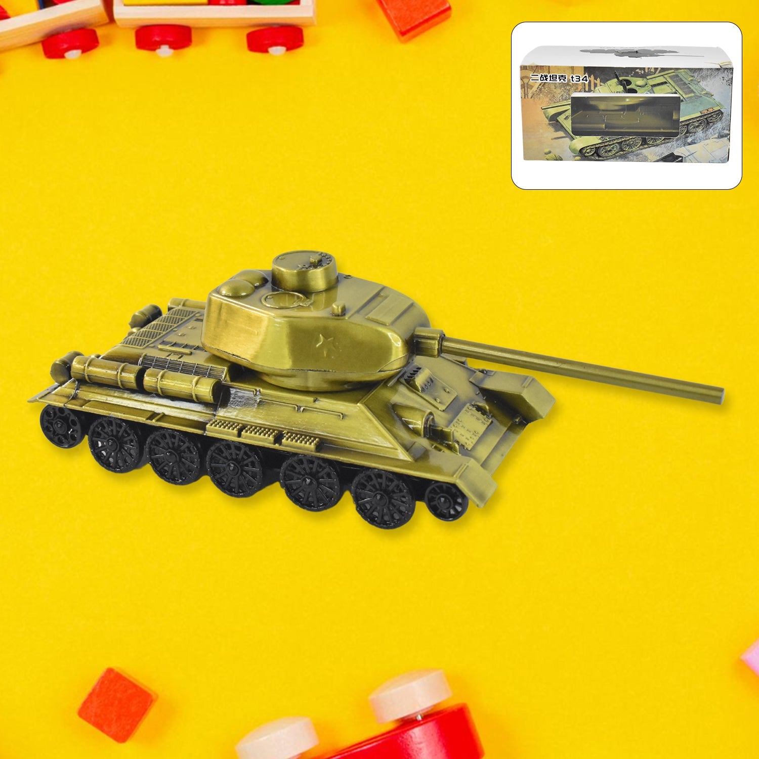 Front view of Iron Art Tank Model vintage desktop decoration
