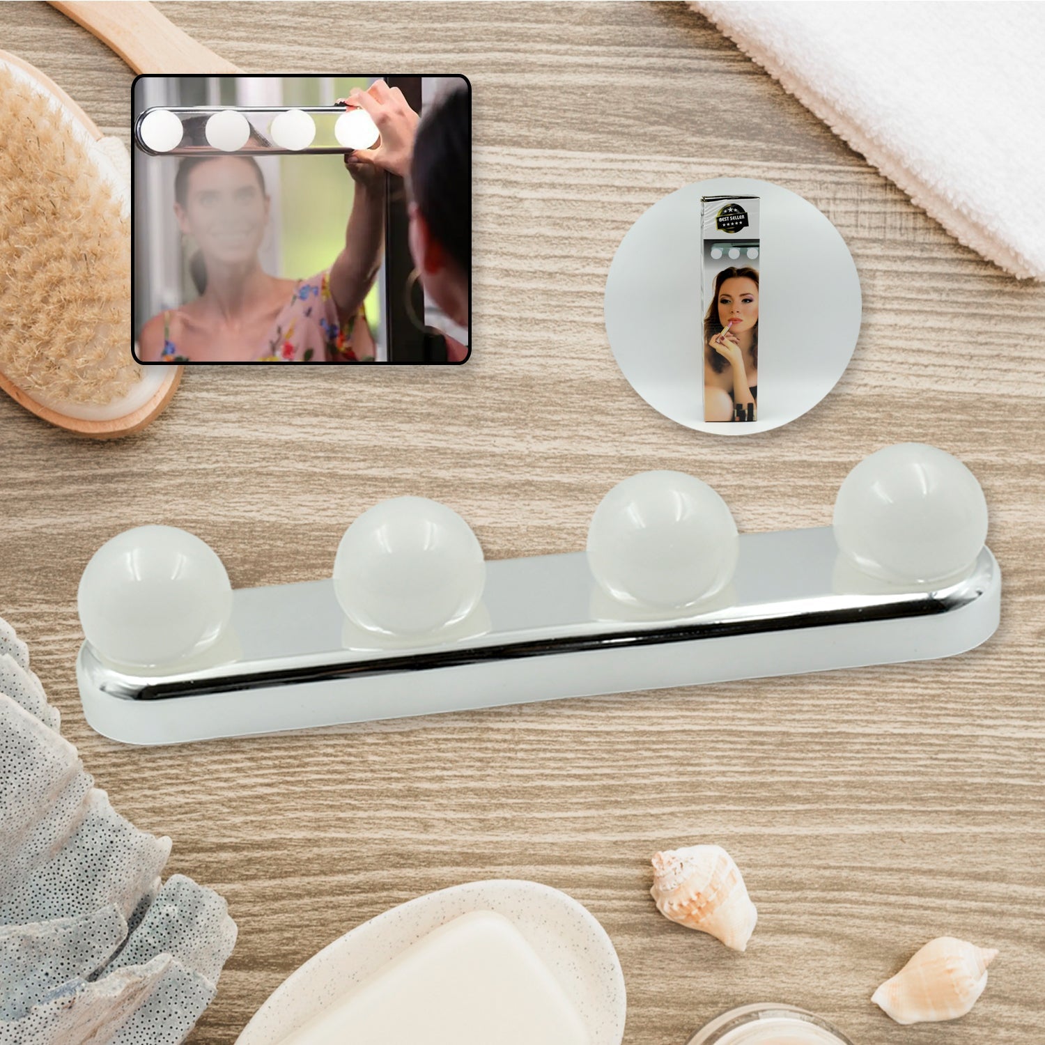 Portable makeup light with bright LED illumination, ideal for travel.