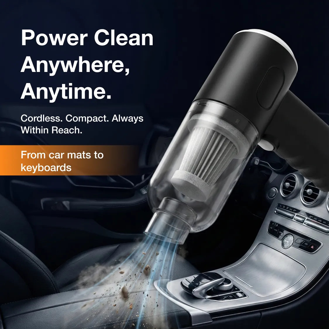 Compact size of the rechargeable Mini Car Vacuum for easy handling.