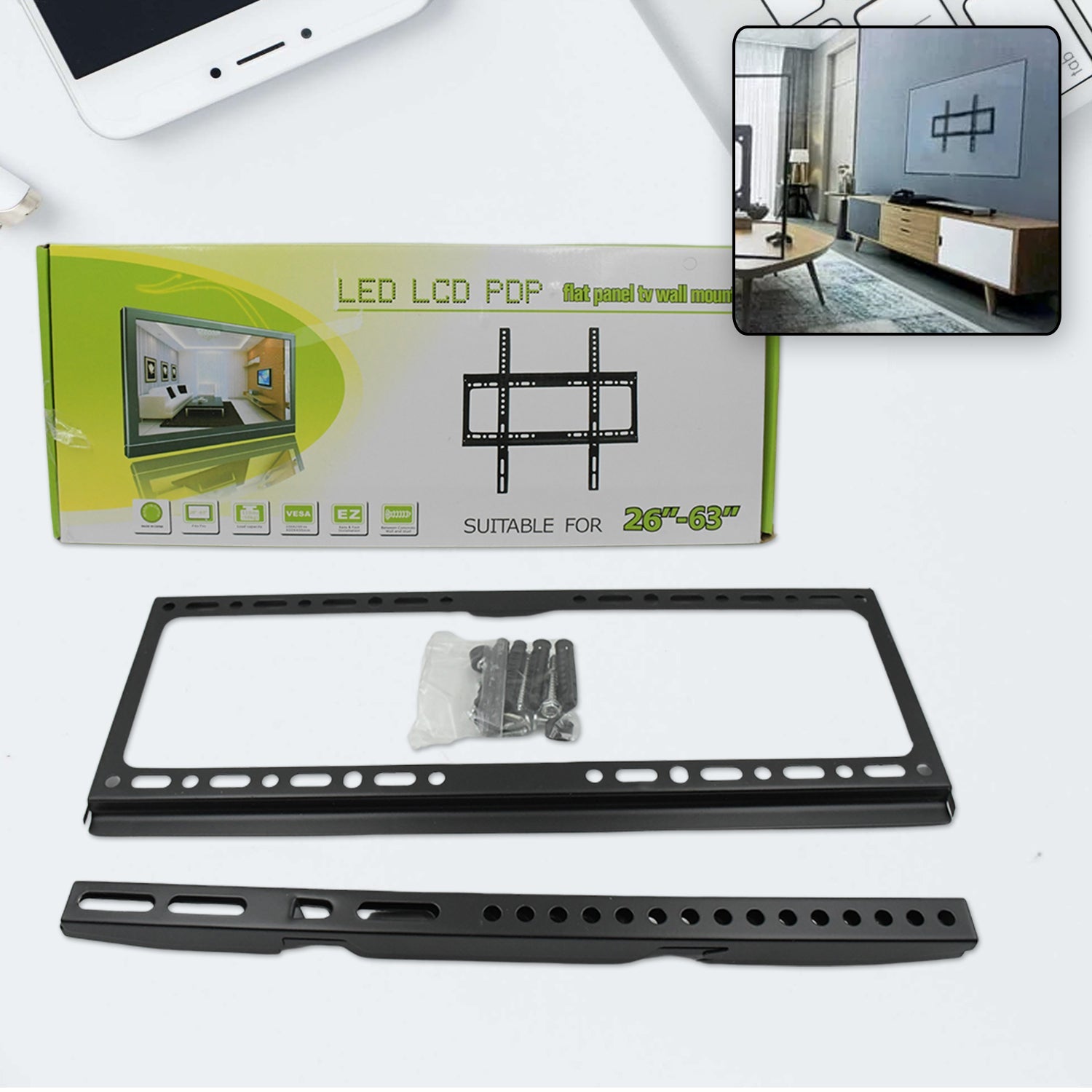 Heavy-duty TV Wall Bracket from Indo Glow, designed for flat-screen LED/LCD TVs.