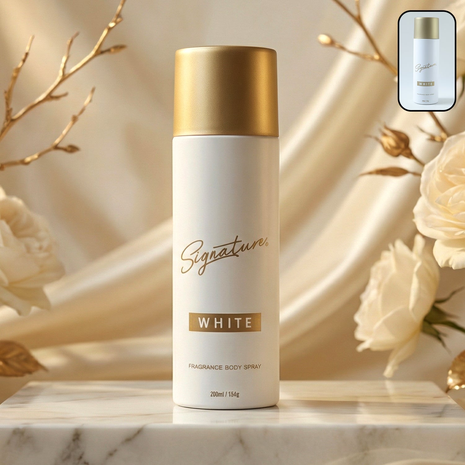 Signature white fragrance body spray 200ml bottle with stylish design