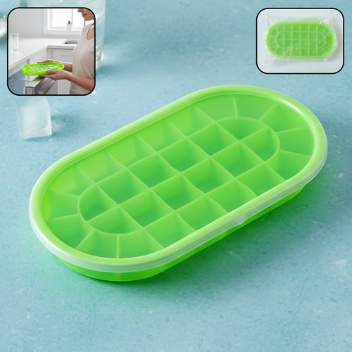 Oval silicone ice cube tray with lid for easy, odor-free freezing