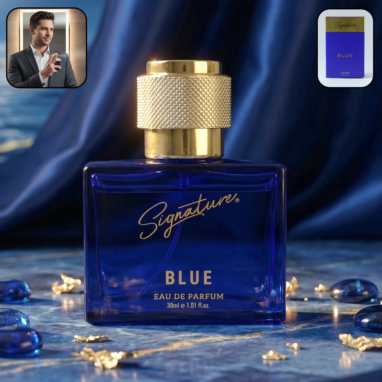 Signature Blue Eau de Parfum 30ml bottle showcasing elegant design