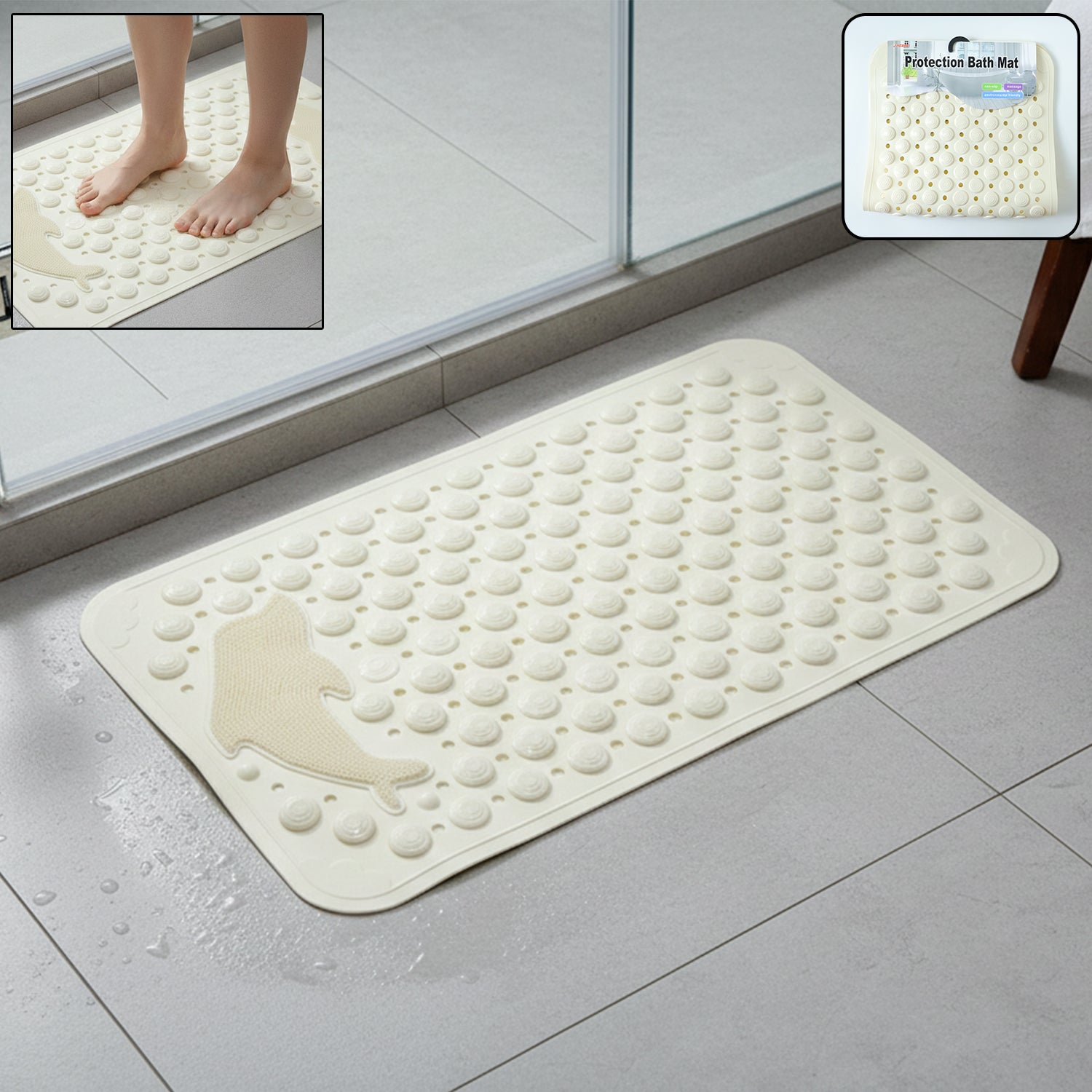 Anti-slip bath mat placed on bathroom floor offering non-slip protection