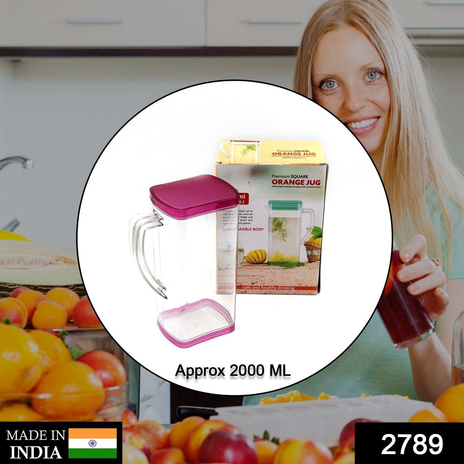 Ergonomic 2000ml plastic water jug with a sturdy handle and clear body.
