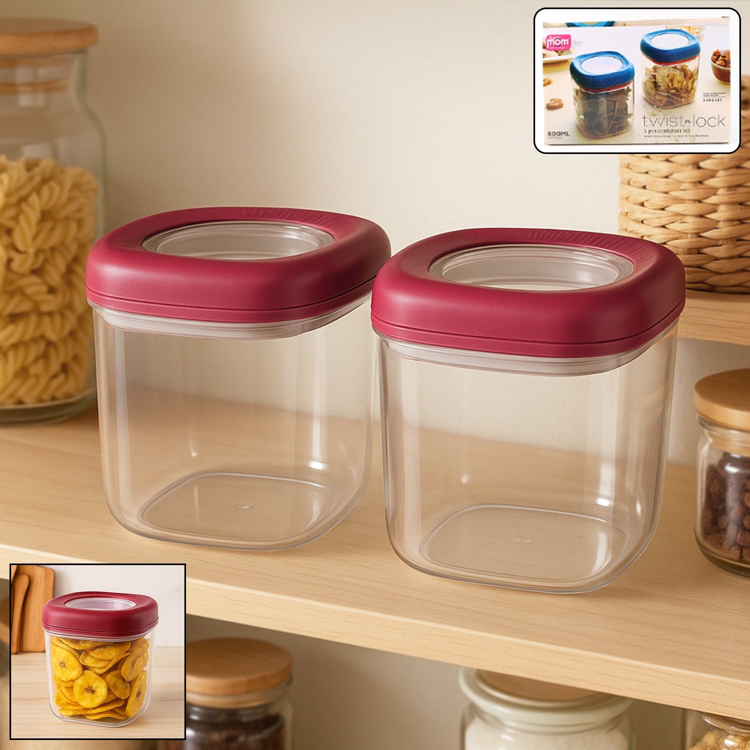 Transparent twist lock kitchen storage container set with airtight lids