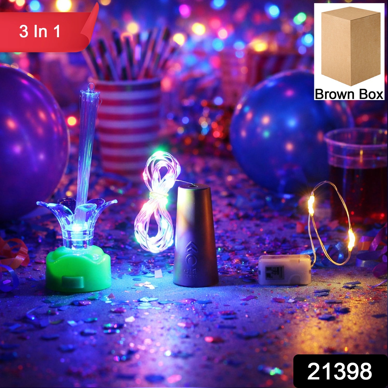 Multicolor fairy string lights glowing in party light combo set