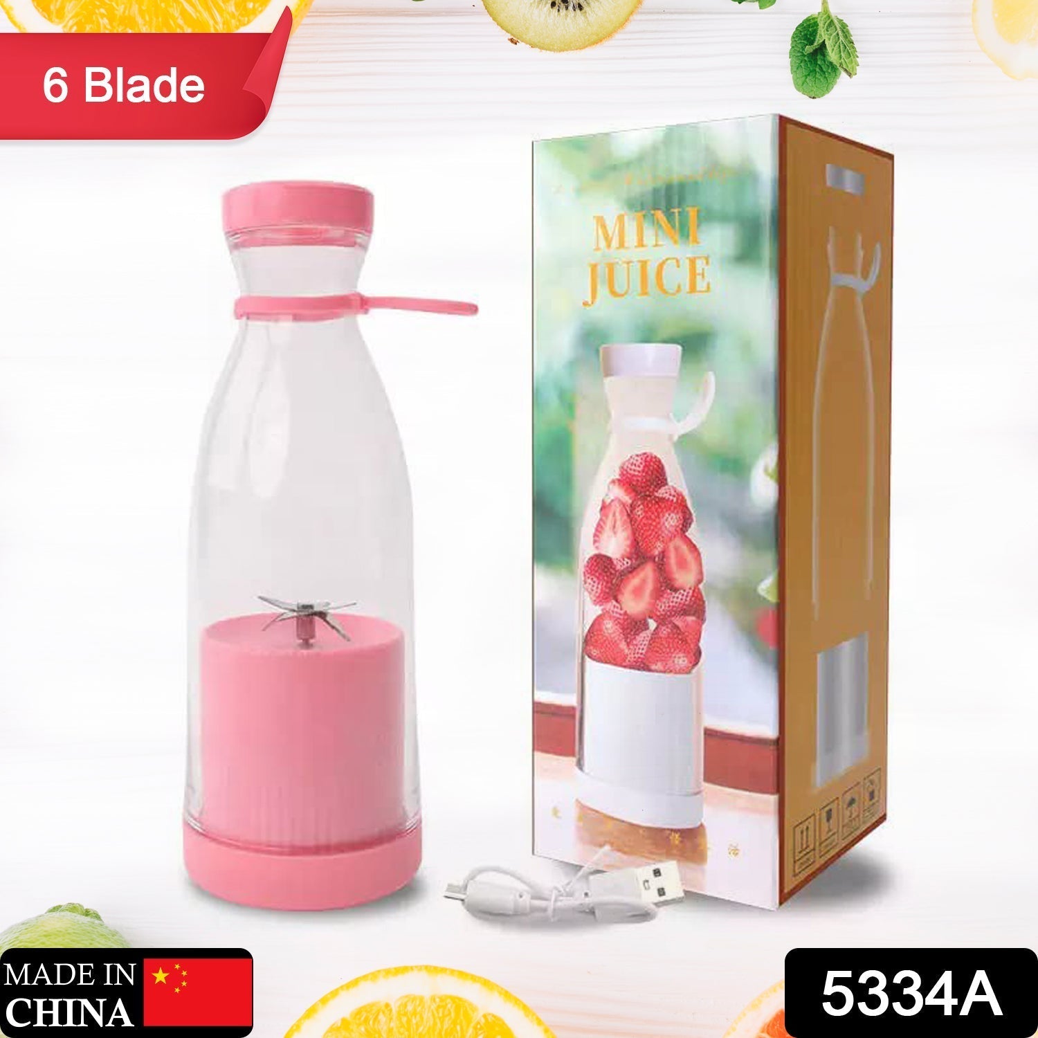 Portable blender charging via USB, highlighting its cordless convenience.