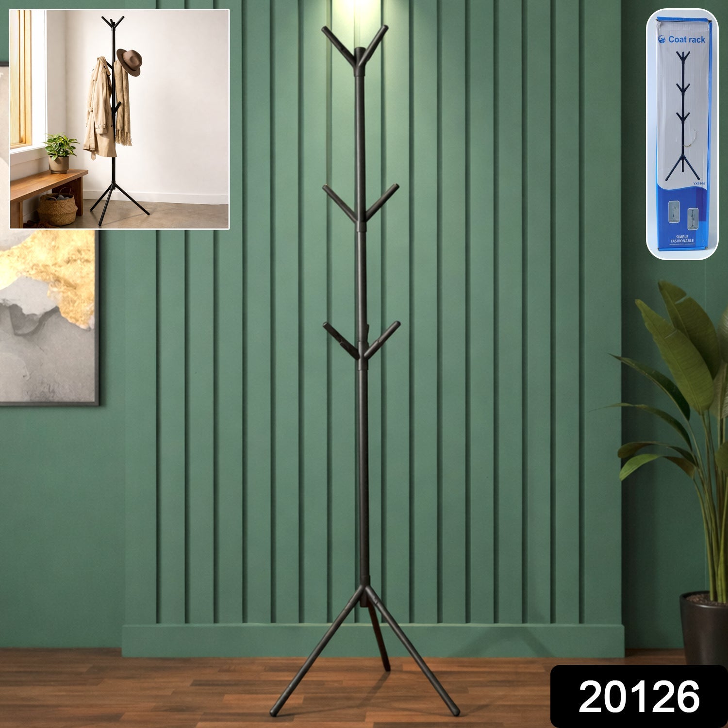 Freestanding metal coat rack stand designed for hanging clothes and bags