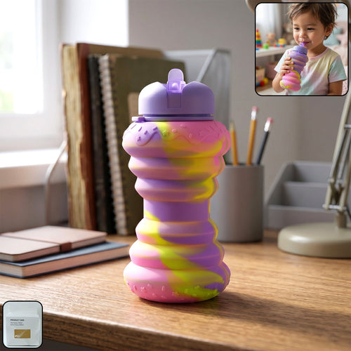 Foldable silicone sports water bottle in bright colors