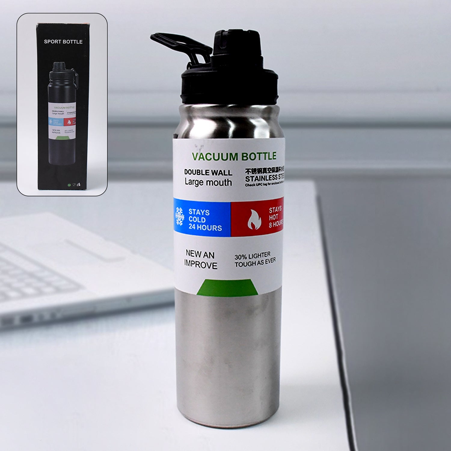 Vacuum insulated stainless steel water bottle in Aqua Therm color