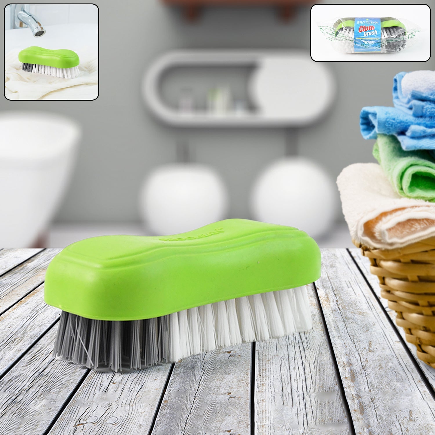 Cloth washing brush with ergonomic plastic handle and firm bristles