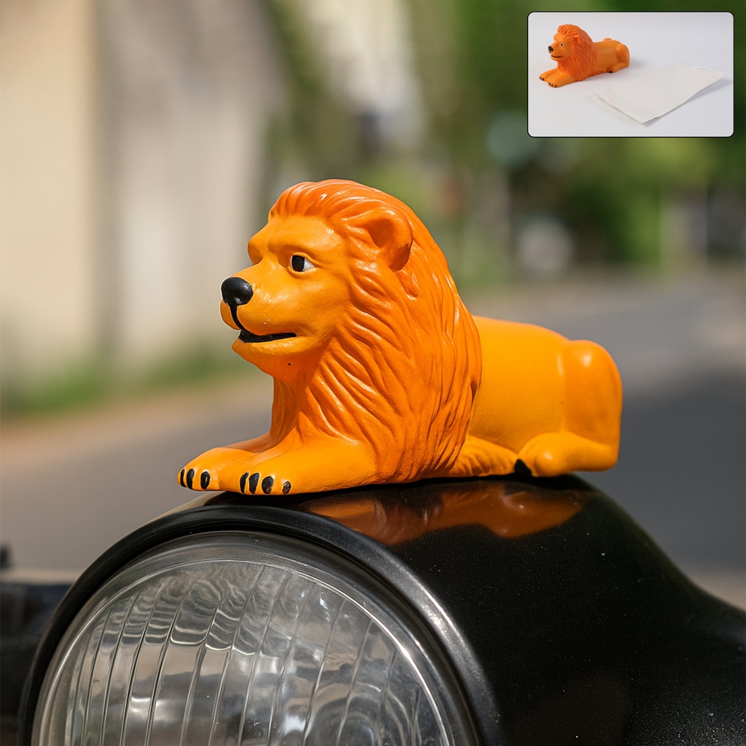 Orange-gold lion figurine car dashboard toy with detailed carving