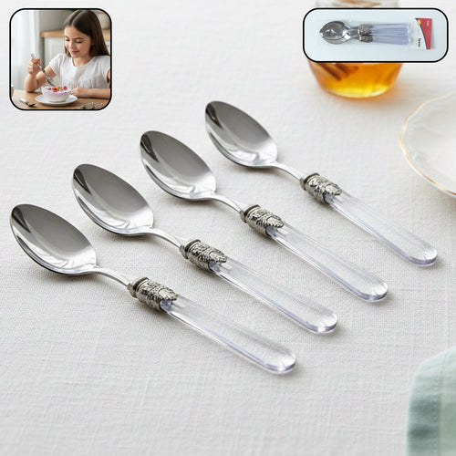 Elegant stainless steel dessert spoon set with transparent handles