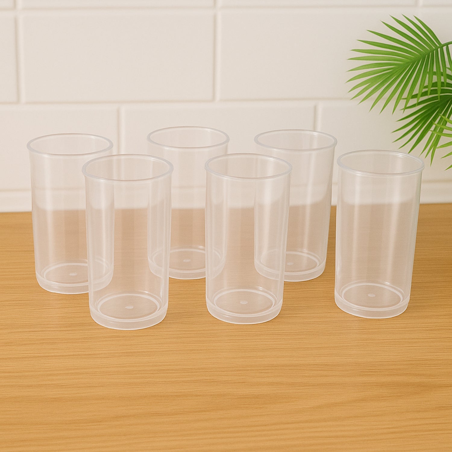 Six-piece transparent plastic martini glasses with elegant cylindrical design