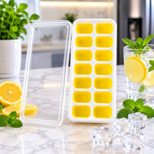 14 cavity ice cube tray with spill-proof lid for easy ice making