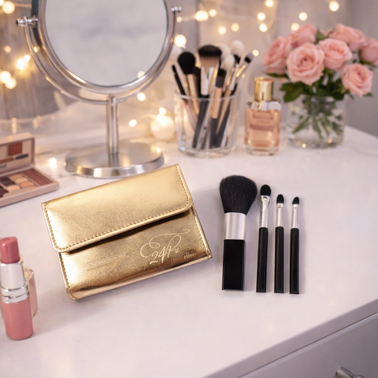 4 in 1 professional makeup brush set with premium storage pouch