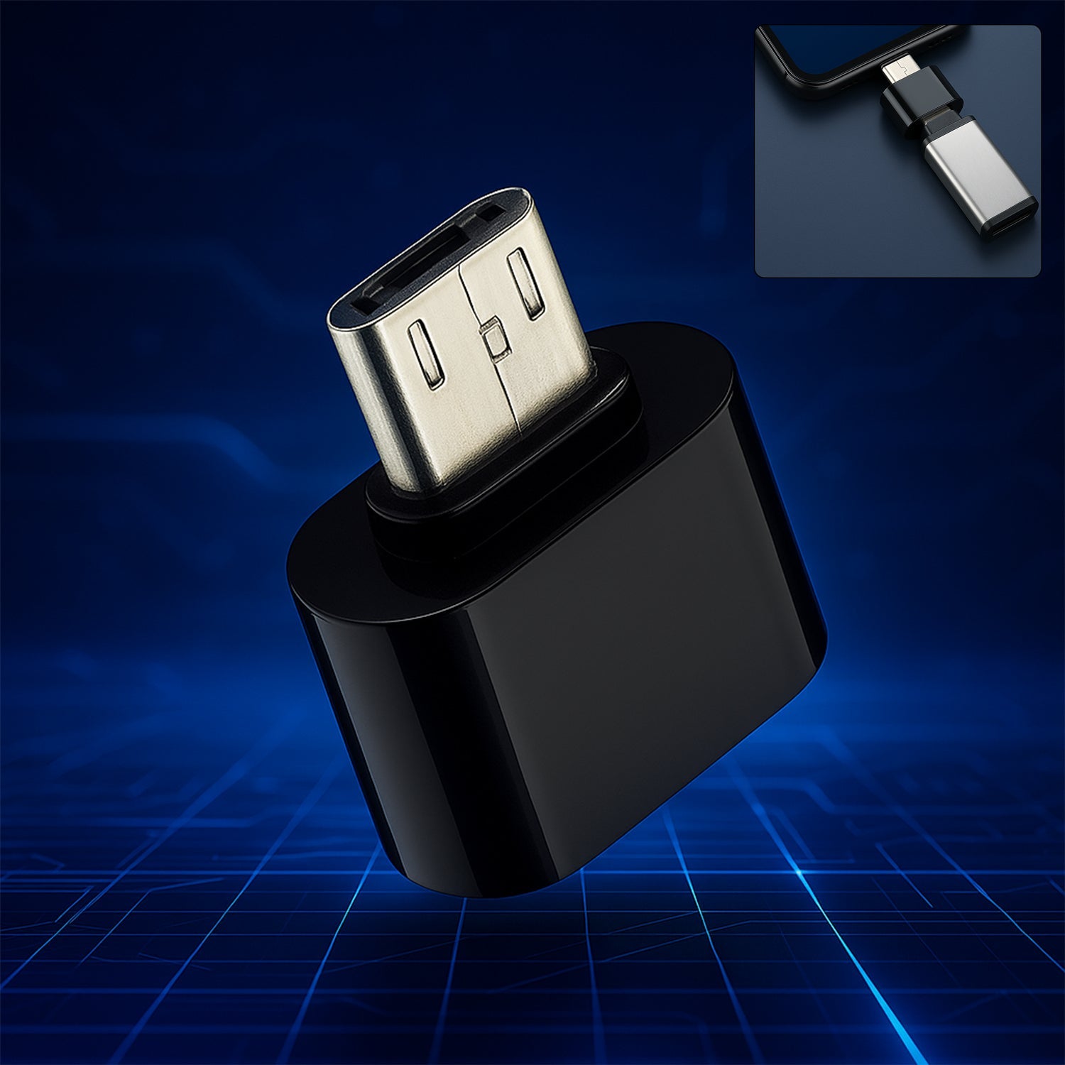Compact Micro USB OTG Adapter for Android phones, featuring a durable metal casing.
