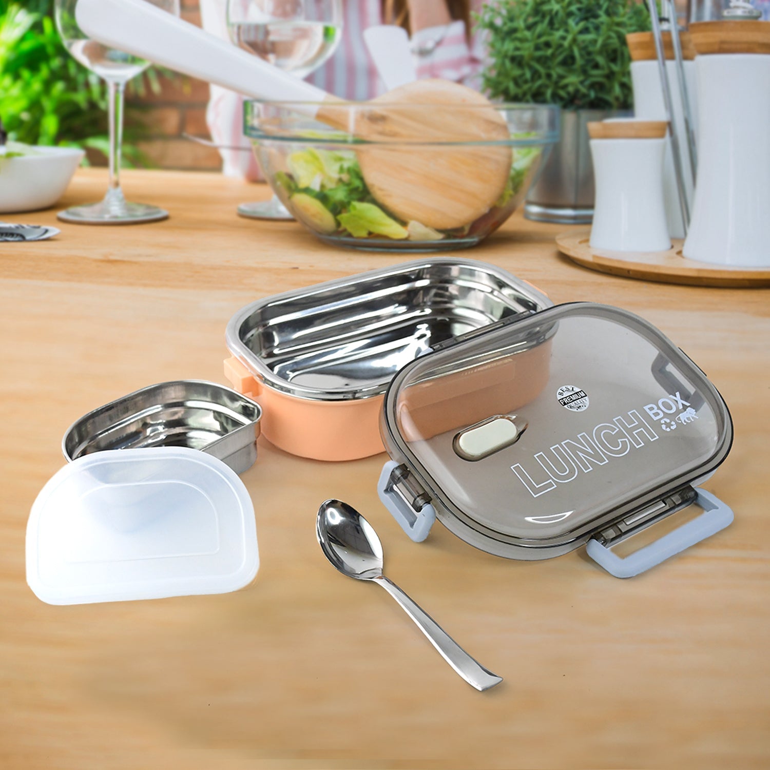 Home Chef premium leak-proof stainless steel lunch box with spoon