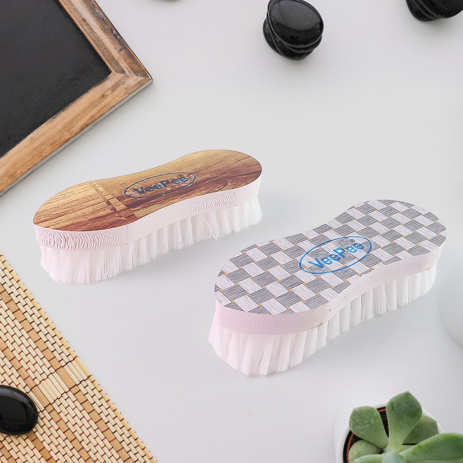 Household washing brush set featuring compact ergonomic curved design