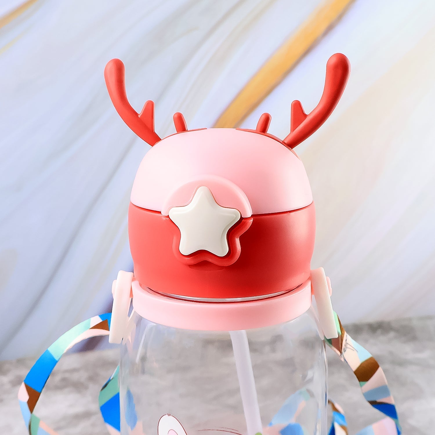 Portable cute cartoon water bottle for kids with strap and spill-proof lid