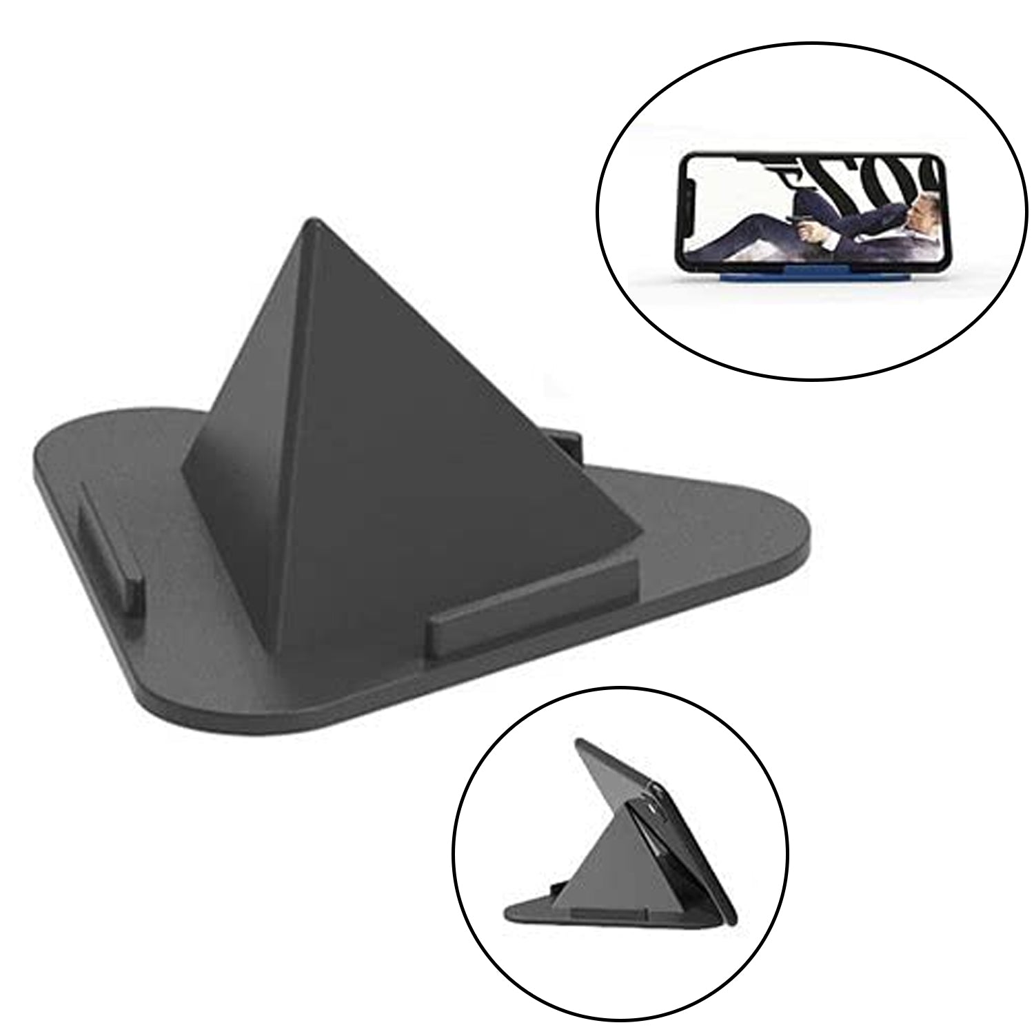 Black Pyramid Mobile Stand on white background showing sleek design