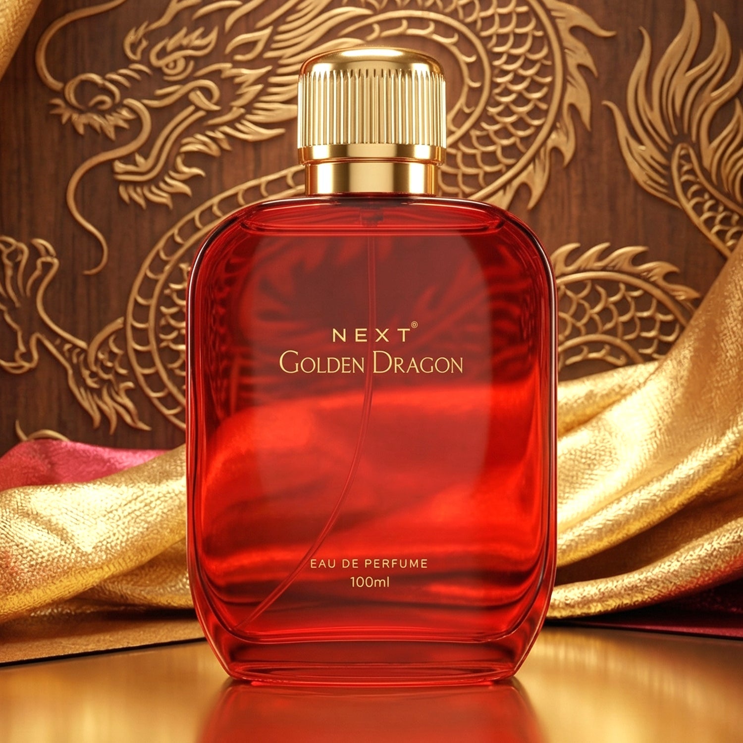 Close-up of Golden Dragon perfume spray application