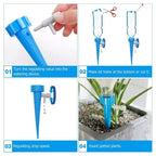 Detailed specifications and instructions on the watering spikes packaging.