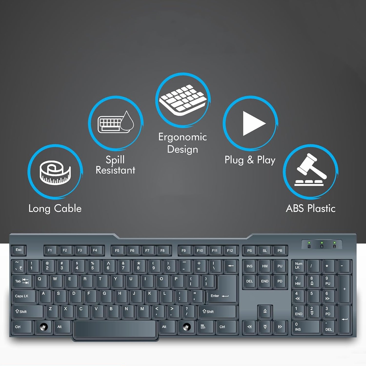 Compact packaging of the Indo Glow wired USB keyboard.