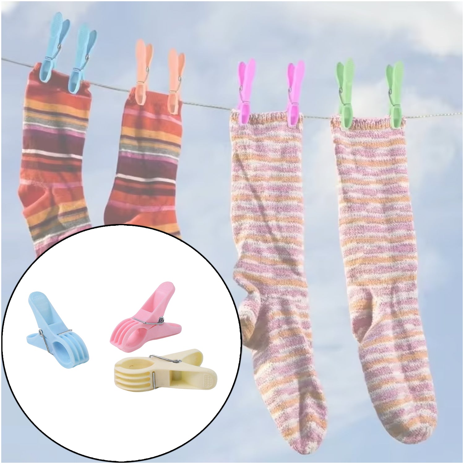 Pink plastic cloth clip securely holding fabric in place