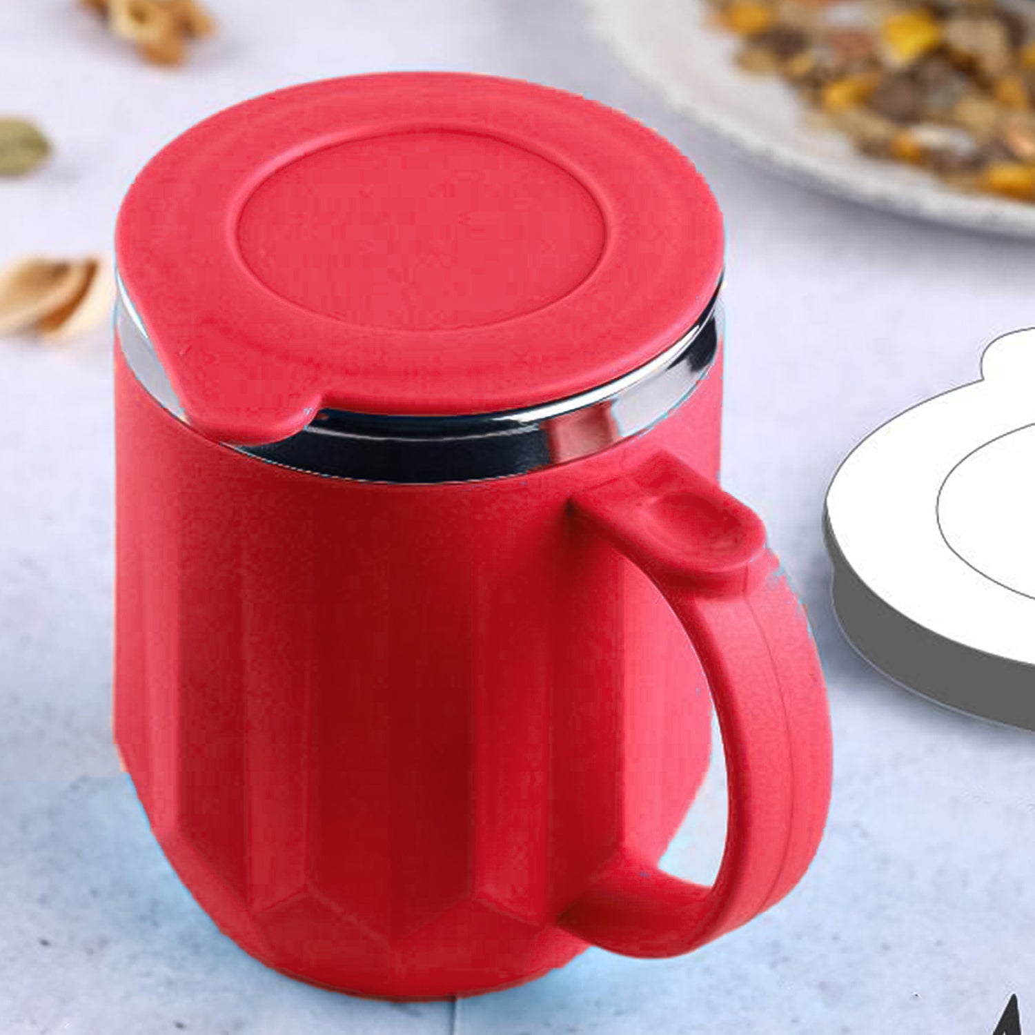 Portable stainless steel insulated mug, perfect for travel or daily commute.