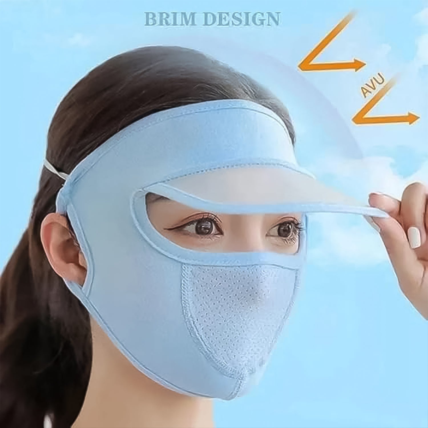Close-up of the breathable mesh mask and wide brim visor on the UV Protection Cap.