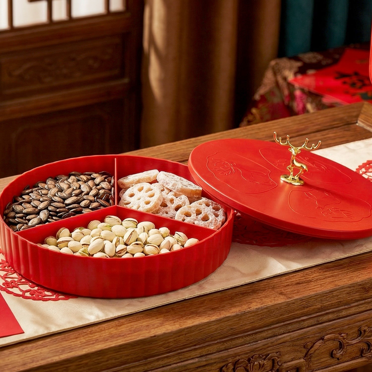 Dry Fruit Serving Tray showing organized snacks in partitioned sections