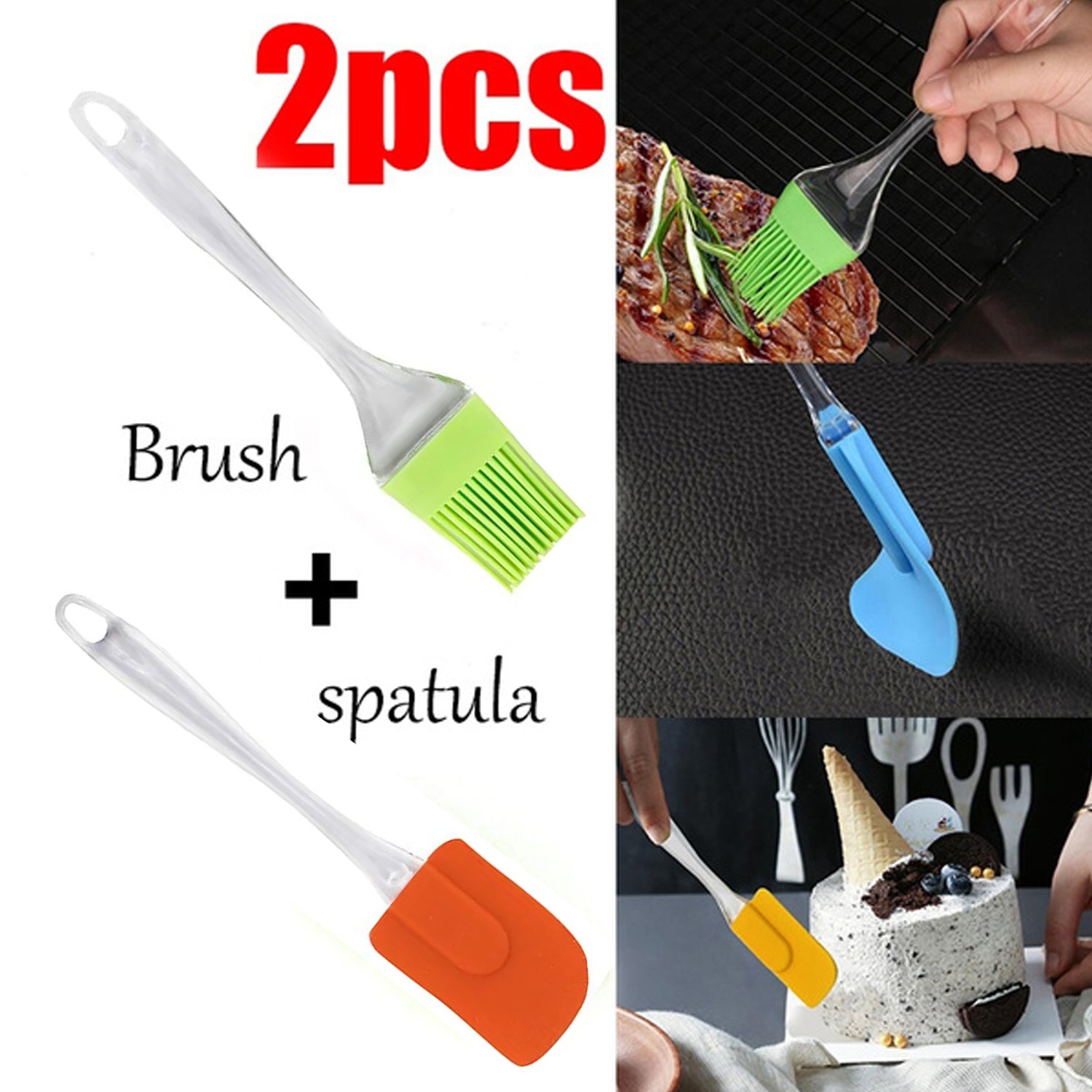 Ergonomic silicone brush and spatula set, perfect for all kitchen tasks.