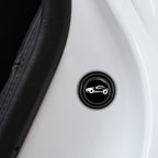Close-up of the flexible car door protector sticker on a vehicle.
