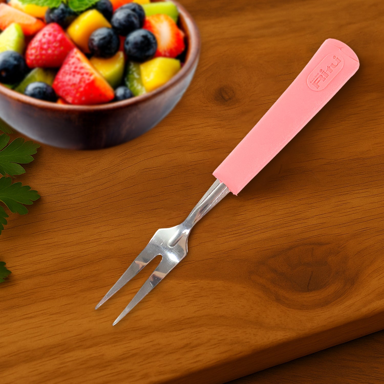 Reusable stainless steel fruit fork set with ergonomic soft-touch handles