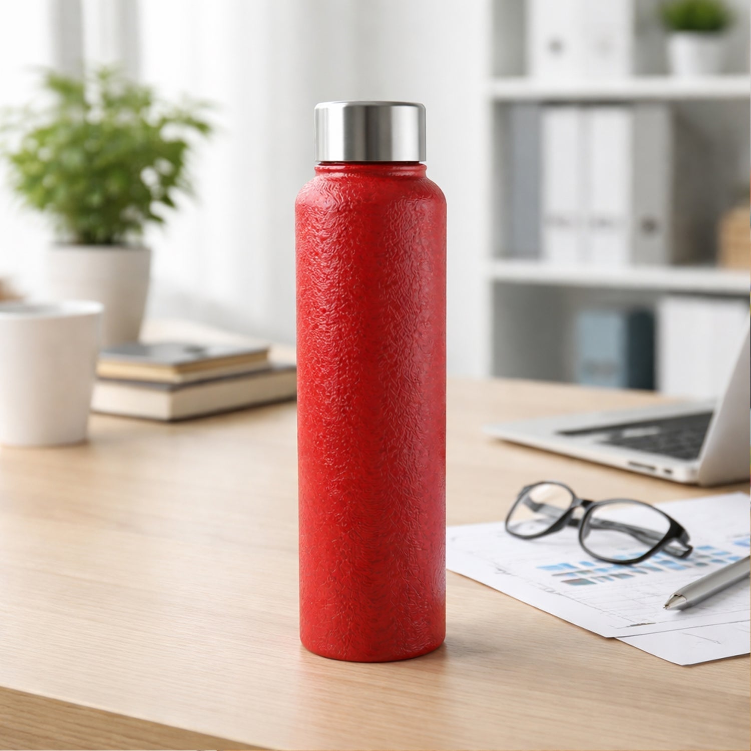 Red stainless steel water bottle 1000 ML front view