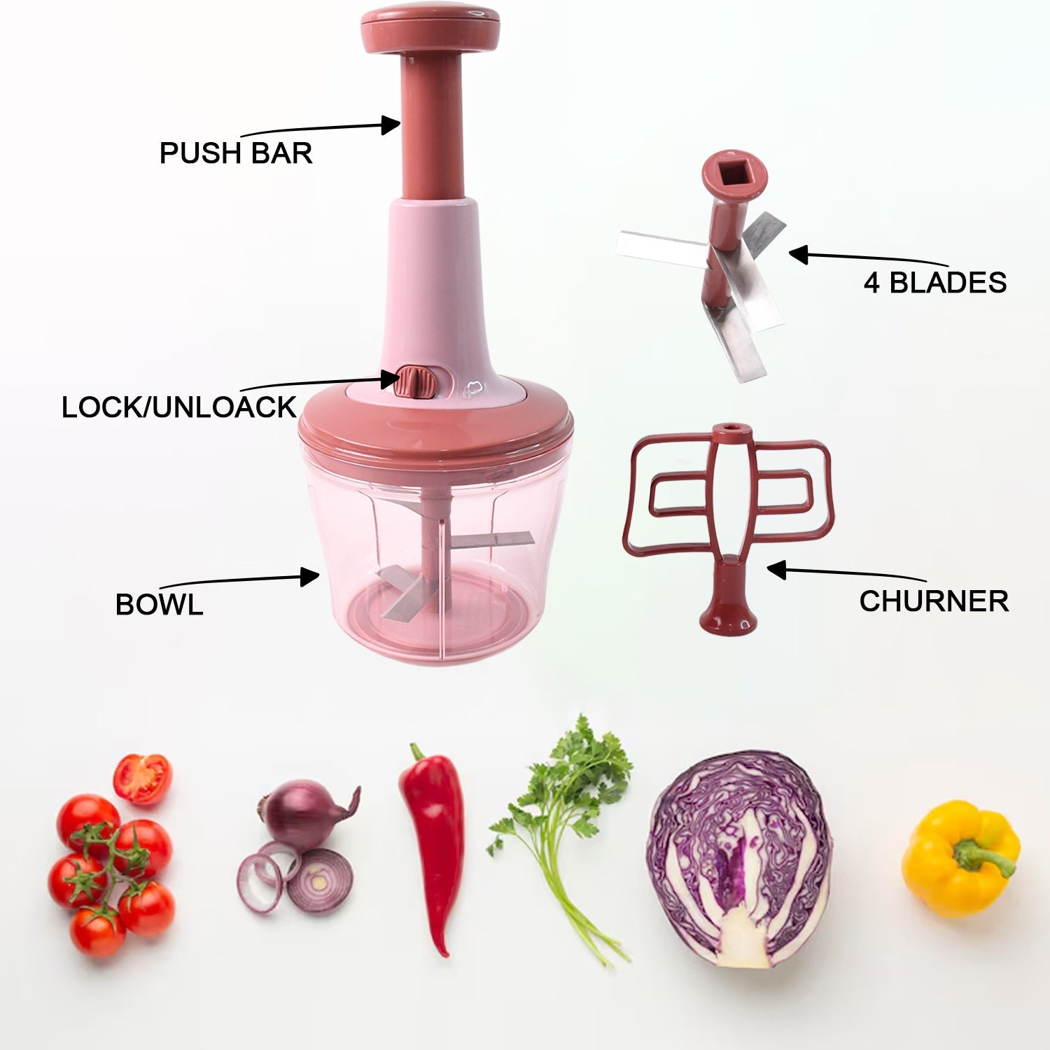 Push Chopper chopping vegetables efficiently