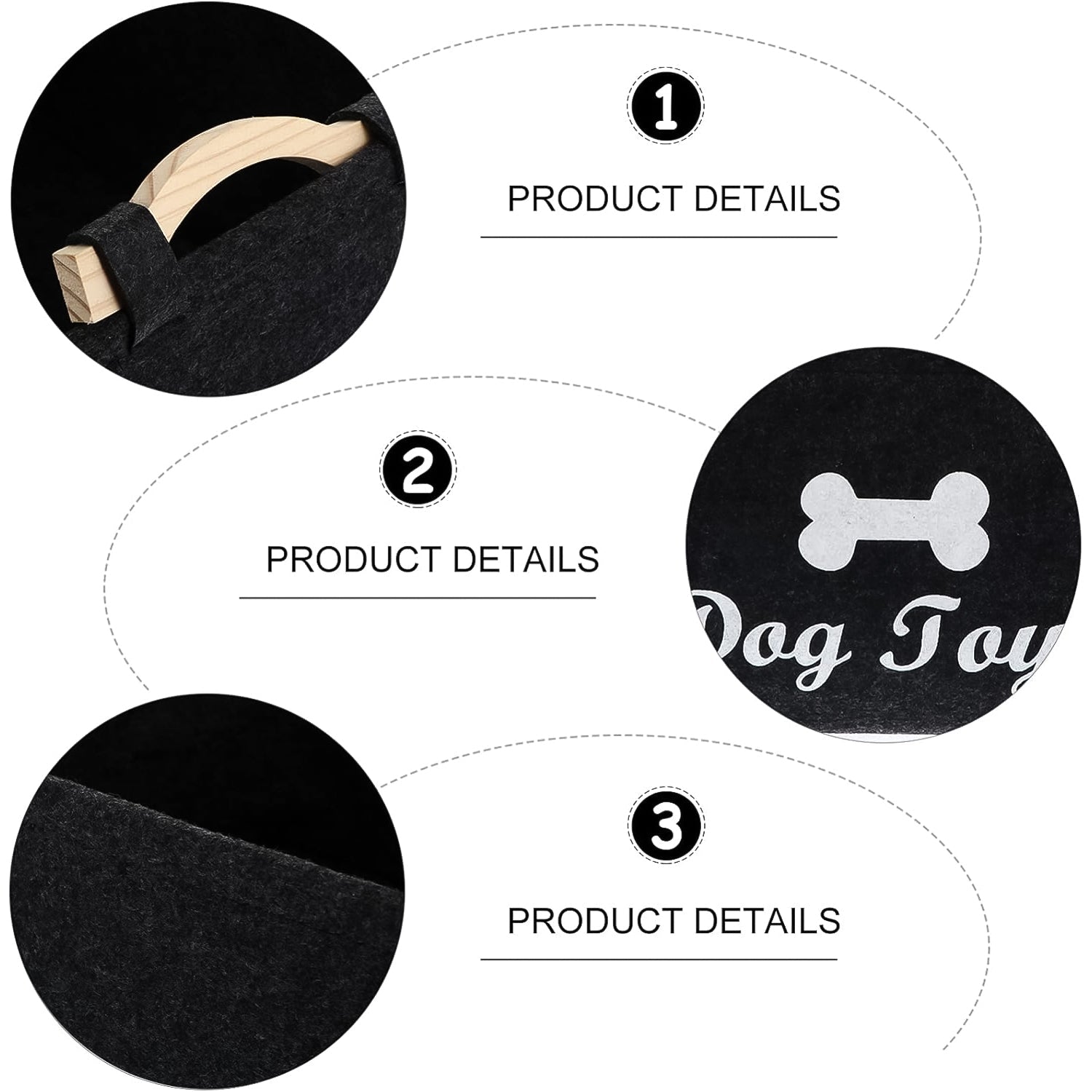 Durable felt pet toy basket featuring a reinforced rim and sturdy carry handles.