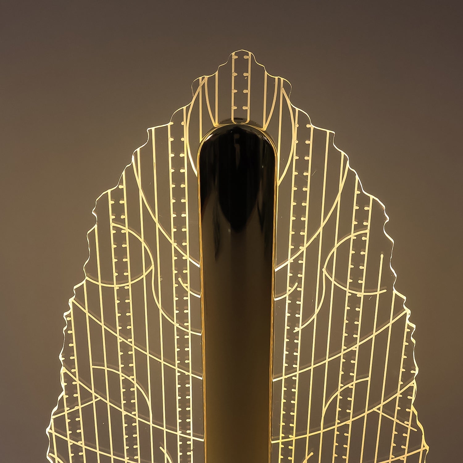 Close-up of leaf design plastic shade on LED lamp
