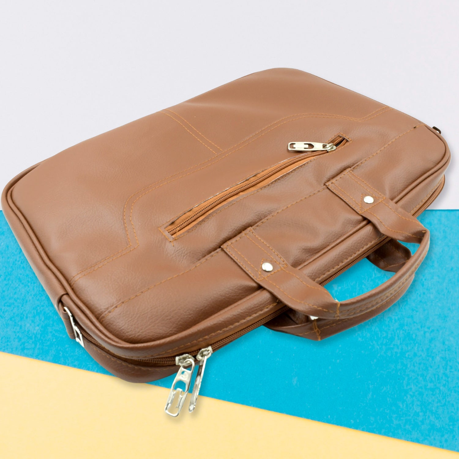 Interior view of the water-resistant shoulder bag showing organized pockets.
